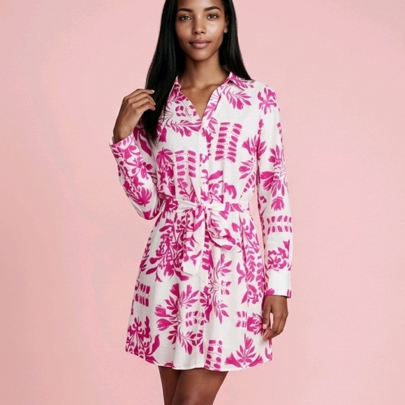 Zara Dresses & Skirts - 🌸 NWT Zara Floral Shirt Dress Spring/Summer – Pink & White Belted | Size M
